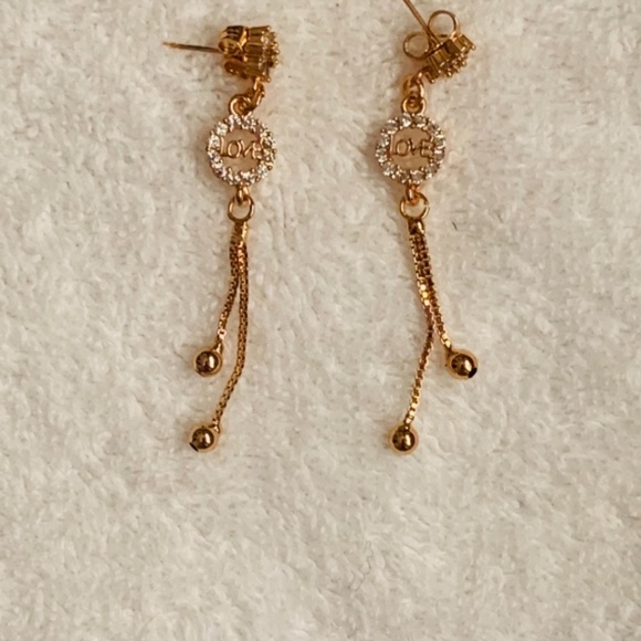 Gold Plated LOVE  Drop Earring - Picture 2 of 3